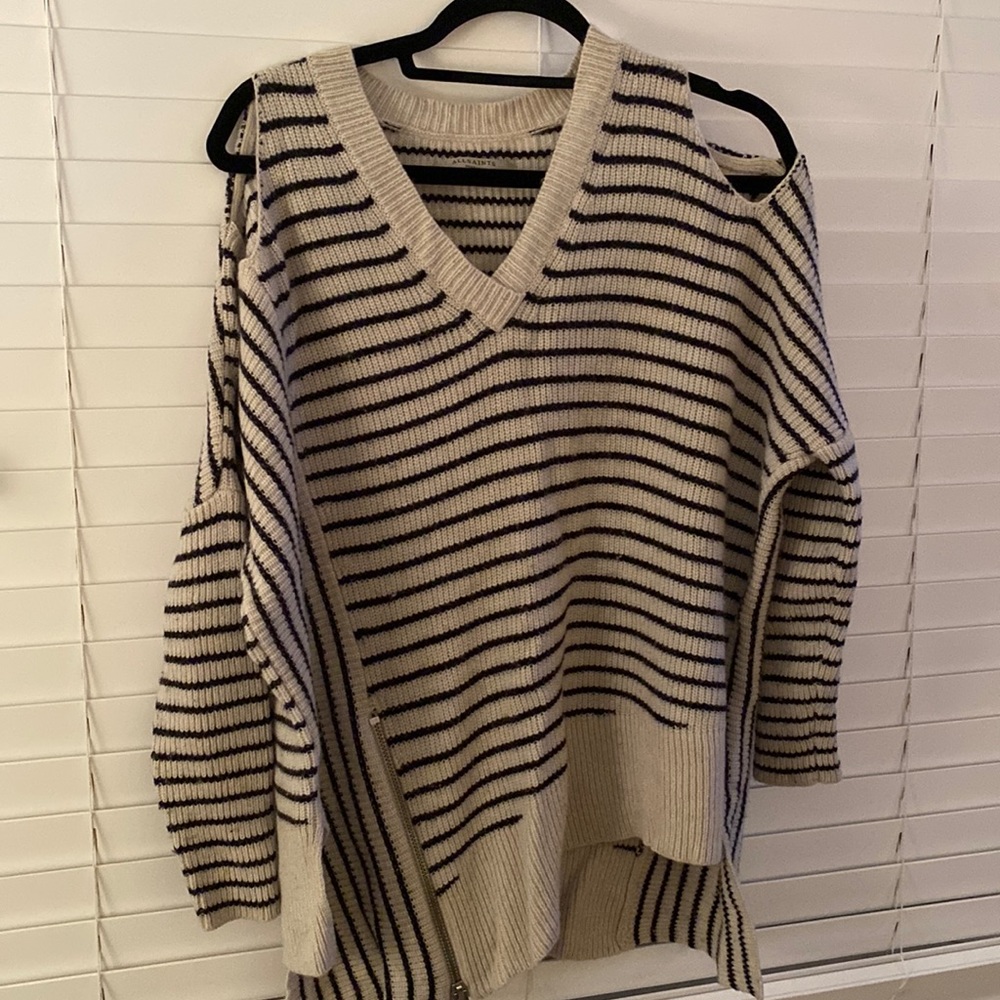 All Saint wool sweater with zipper detail and open shoulders
